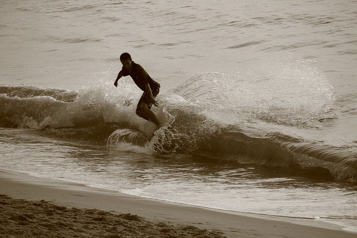 surfer, bølge, stranden