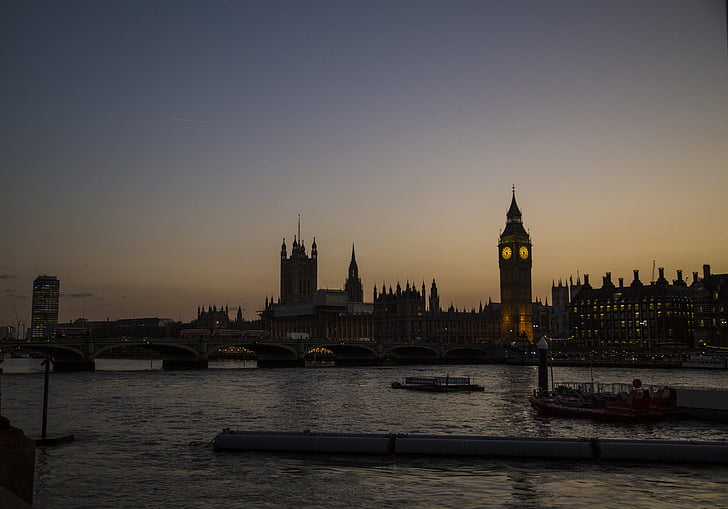 Big ben, London, Skyline, solnedgång, landmärke, Parlamentet, turism