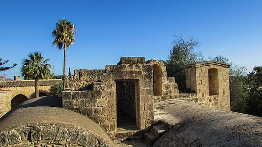 Ciprus, Ayia napa, kolostor, középkori, templom, tető, építészet