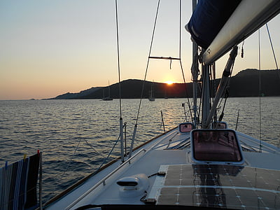 veleiro, ancoragem, pôr do sol, Corso, pacífica, mar, Mediterrâneo