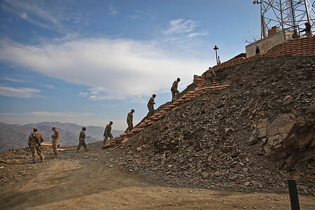 Afganistanas, kareiviai, laiptai, ėjimo, kalnai, kraštovaizdžio, bokštas