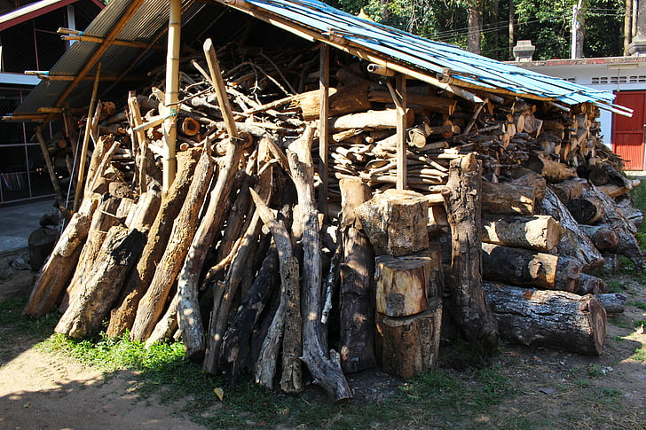 fából készült fészer, fa halom, fa, halom, fészer, tűzifa, természetes