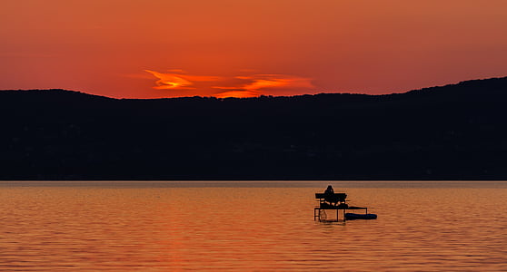 バラトン湖, 湖, 水, サンセット, 風景, 色, 日暮れ