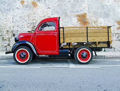 камион, стар камион червен камион, реколта камион, Форд камион, стар, червен, превозно средство