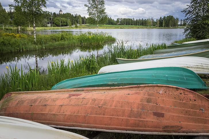 loďou, Kankaanpää, rieka, jazero, fínčina, letné, Príroda