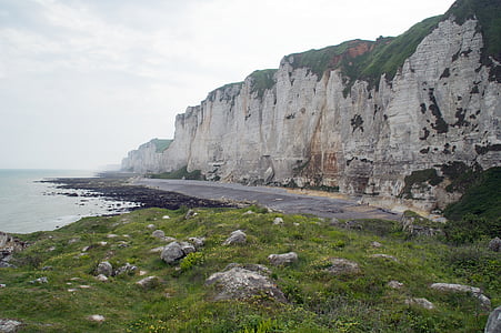 szikla, tengerpart, Normandia, erózió, tenger