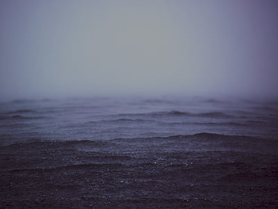 tmavý, jezero, noční, oceán, déšť, Já?, vlny