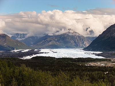 Rocky mountains, Glacier, Õues, maastik, Alaska, pilved