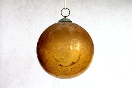 palla, vetro, vetro giallo, ornamento di Natale, sfera di vetro, sfera di Natale