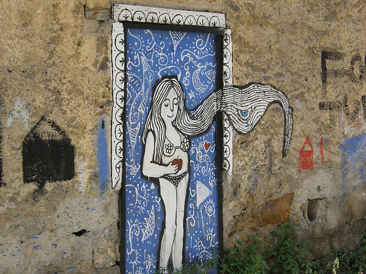 여자, 그림, 벽, 이탈리아어, cecilian