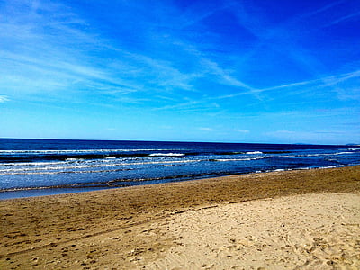 mer, sable, plage, méditerranéenne, horizon, nature, été