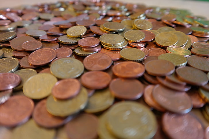 mince, cent, specie, peníze, eura, desetník kusů, kov