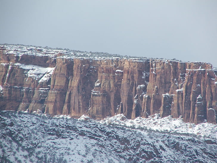 colorado national monument, rocks, mountains, cliff, rock wall, winter, snow