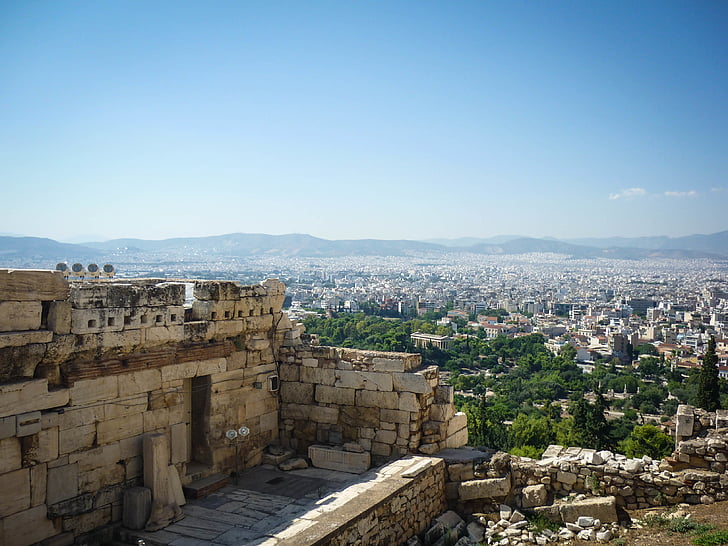 hoge, hoek, fotografie, stad, gebouwen, overdag, Akropolis