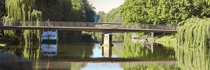 Râul, Neckar, Panorama, recuperare, agrement, vara, Podul