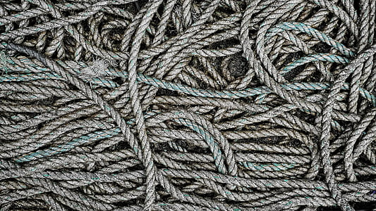 cuerda, sucia, mugriento, bobina de, en espiral, cable, náuticos