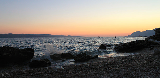 solnedgang, sjøen, Kroatia, helligdager, Sommer