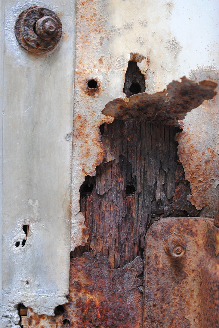 texture, rust, brown, white, peeling paint, rusty, door