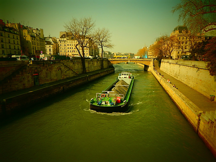 a, Párizs, folyó, hajó, frachtschiff, Franciaország