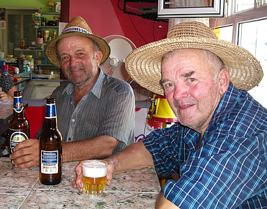 Roemenië, Bar, boeren, bier, vergadering, oude, mannen