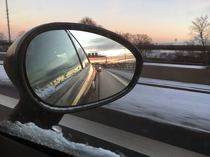 sunrise, auto, snow, winter, highway