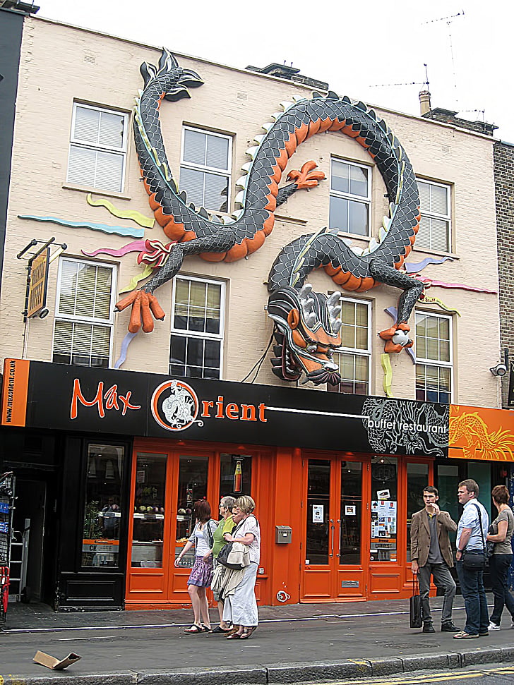 edifici, façana, drac, Camden, Londres, anglès