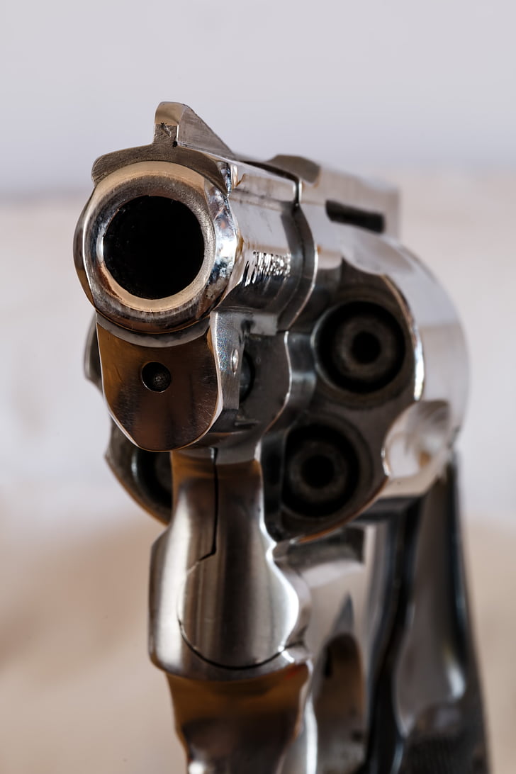 selective, focus, photography, stainless, steel, revolver, pistol