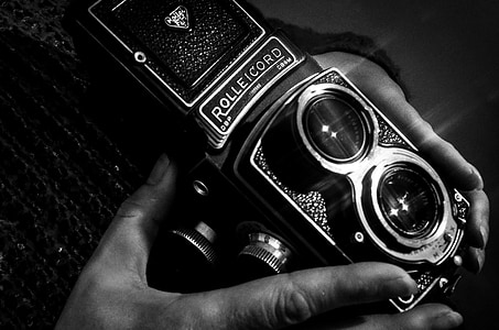 kamera, fotografering, vintage, udstyr, Rollei, Twin, retro