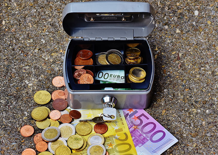 каса за пари, пари, валута, парични кутия, финанси, касичка, евро