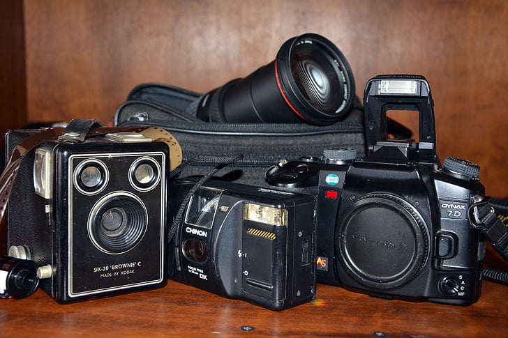 gamle kameraer, gammeldags, fotografi, nostalgi