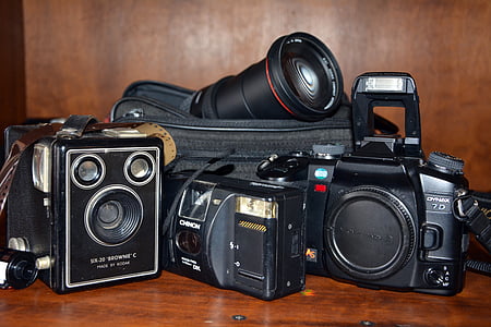 gamle kameraer, gammeldags, fotografering, nostalgi