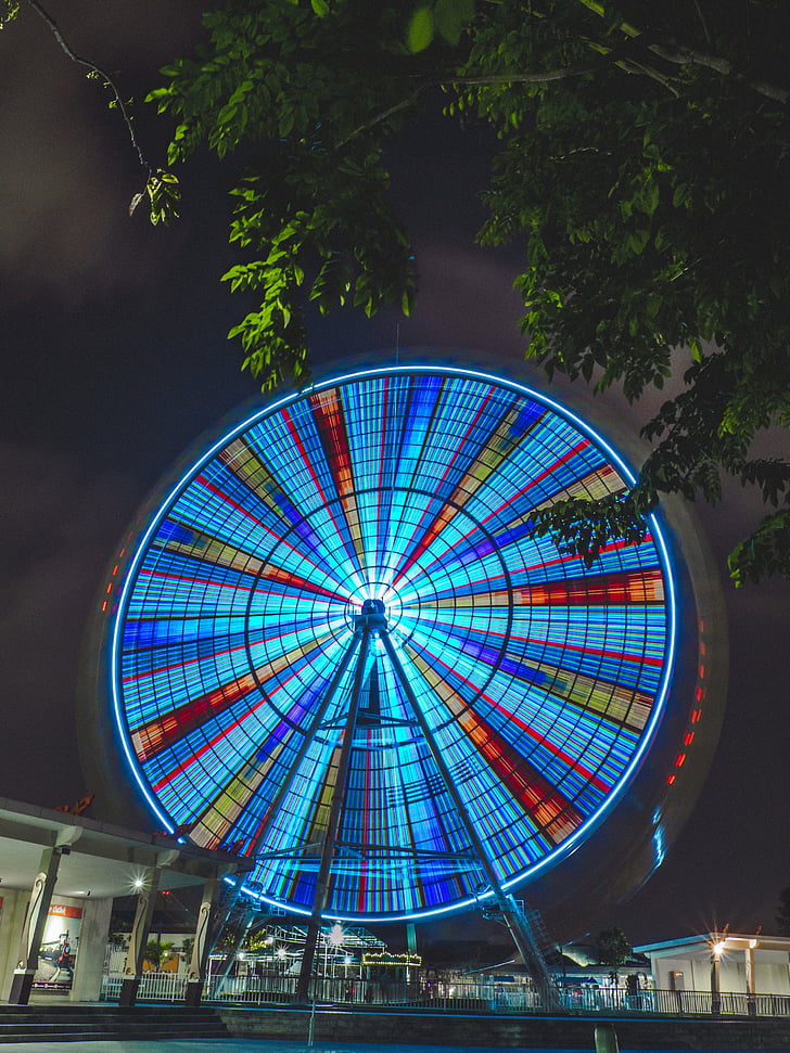 reuzenrad, amusement park, kleurrijke, cirkel, ronde, spin, wiel