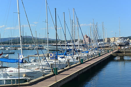 hamn, Ocean, båtar, segelbåtar, lugn, landskap, Horisont