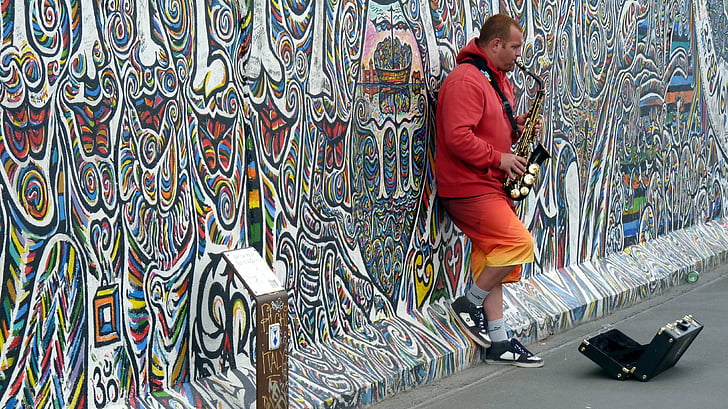 pouliční muzikanti, hudebník, Jazz, pouliční hudební, Berlín, umění, graffiti