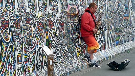 Gatvės muzikantai, muzikantas, Džiazas, gatvės muzika, Berlynas, Menas, grafiti