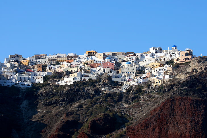 Санторини, остров, Гърция, Цикладите, гръцки остров, бели къщи, Калдера