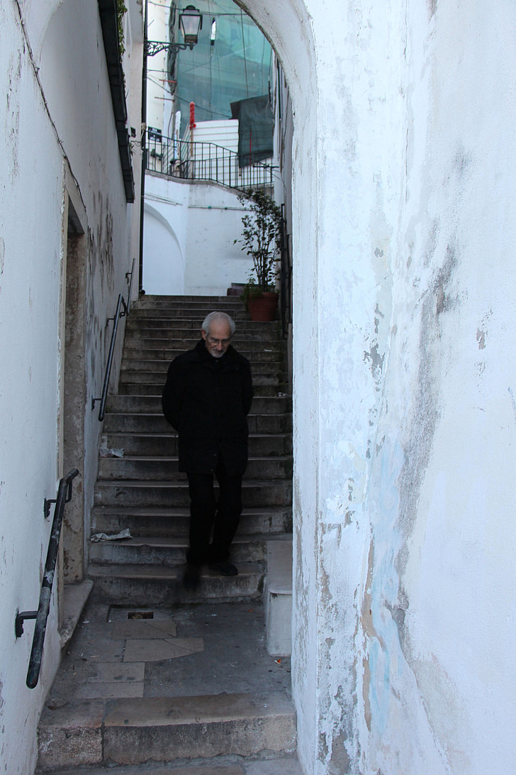 Portugal, Lissabon, trappor, Senior, gränd, män, personer