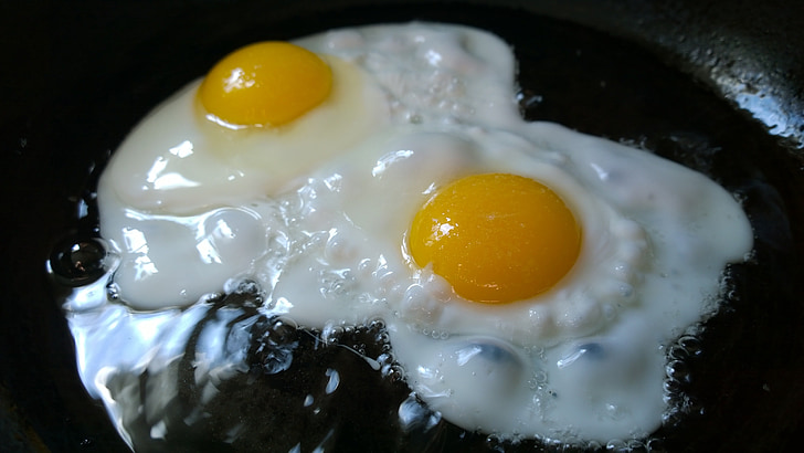 stekta ägg, frukost, mat, kök, proteiner