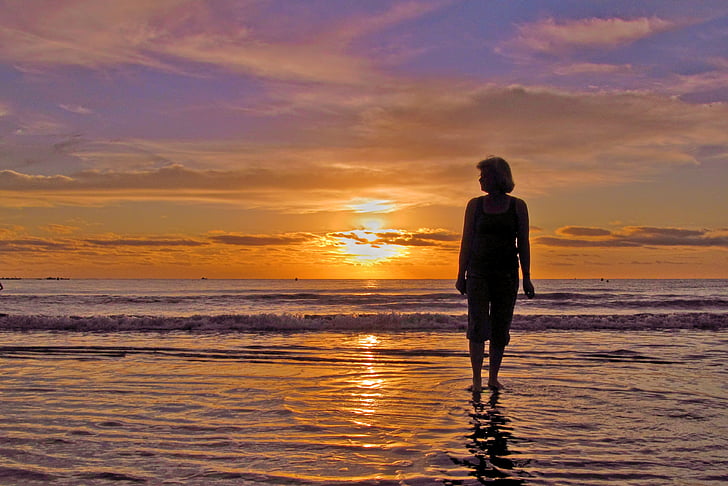 Kobieta, Plaża, Ocean, Wschód słońca, Teneryfa, morgenstimmung, El médano