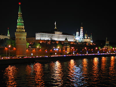 Rosja, Moskwa, Kremla, noc, panoramy, Kreml, Architektura