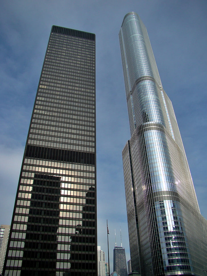 skyskrapor, Chicago, USA, hus, byggnader, stadens centrum, höga hus
