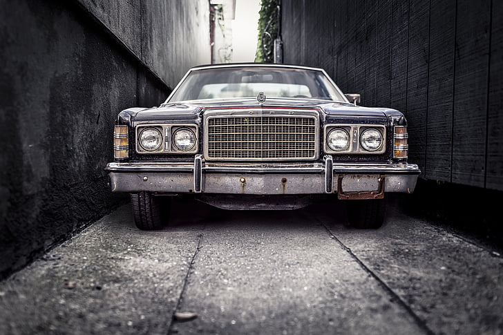 sort, Classic, bil, vintage, parkering, retro stil, gammeldags