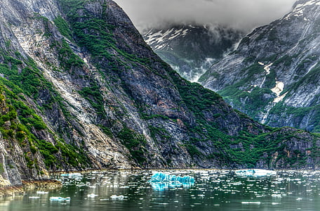 tracy arm, alaska, glacier, ice, mountains, snow, nature