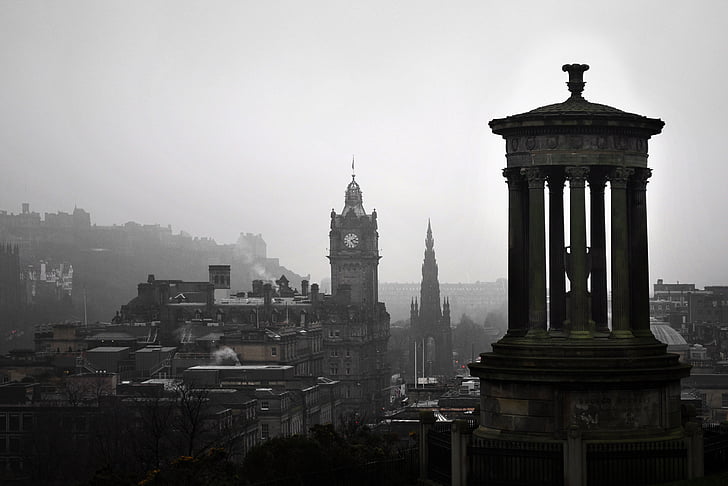 Единбург, Carlton хълм, пейзаж, Шотландия, Великобритания, мъгла, Европа