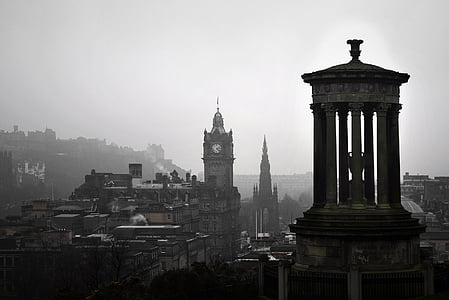 Edinburgh, colina de Carlton, paisagem, Escócia, Reino Unido, névoa, Europa