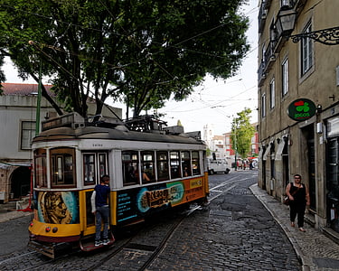 Lissabon, Portugal, gamla stan, spårvagn, Road, Street
