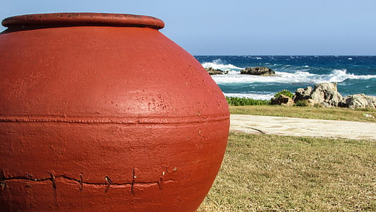 cyprus, ayia napa, nissi beach, jar, red, container, traditional