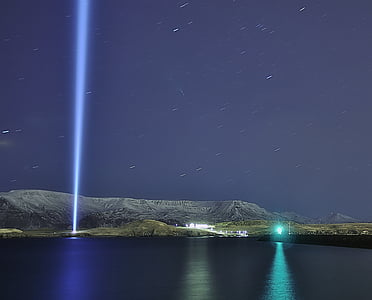 reykjavik, night, light, peace, tower, landscape, mountain