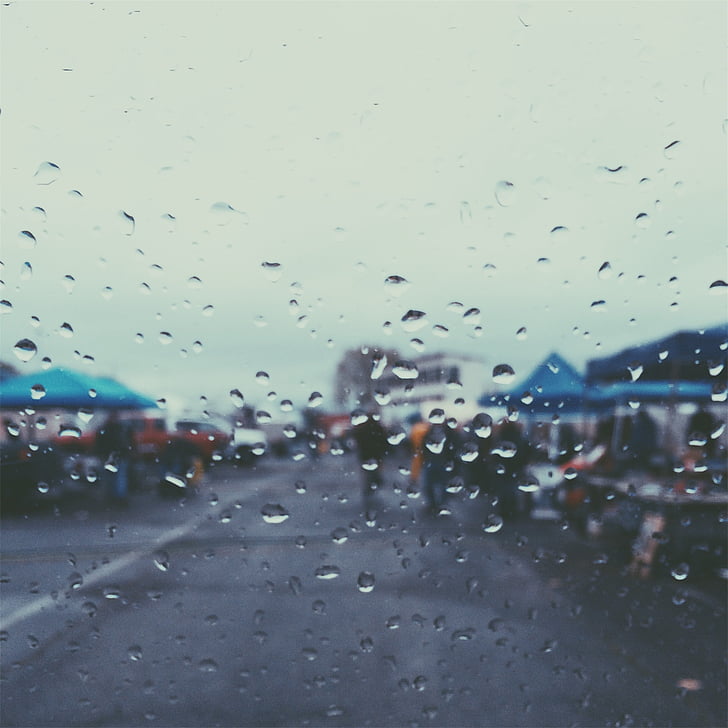 shallow, focus, photography, rain, drops, glass, window