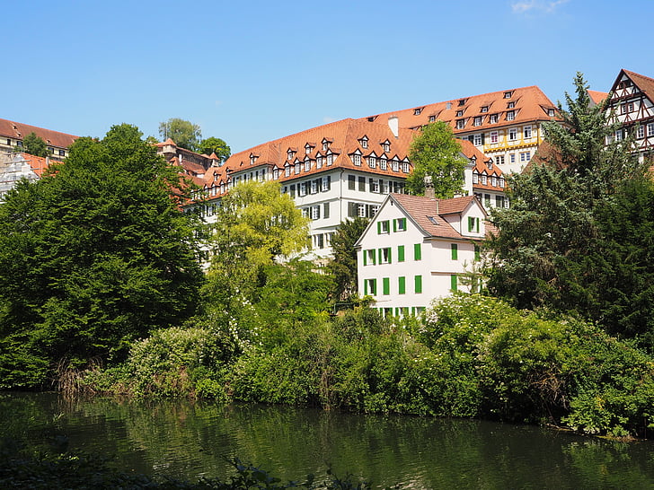 vann, hjem, bygge, speiling, Tübingen, elven, kanal